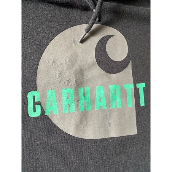 Vintage Carhart thick loose fit hoodie, large teal graphic rare y2k chore - Picture 3 of 6